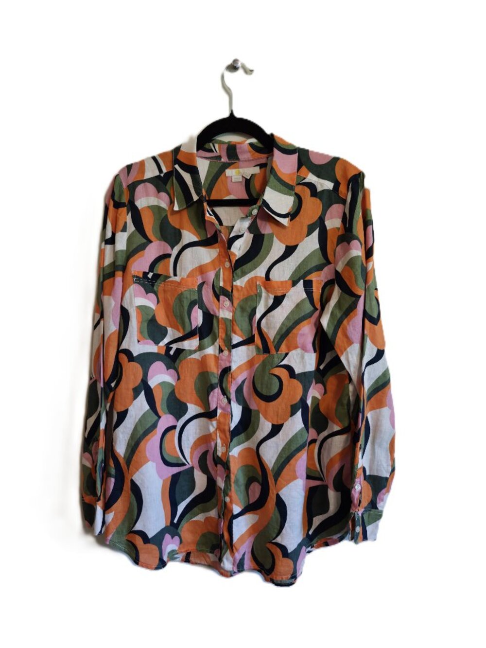 Boden Artsy Colorful Button Up Linen Blouse